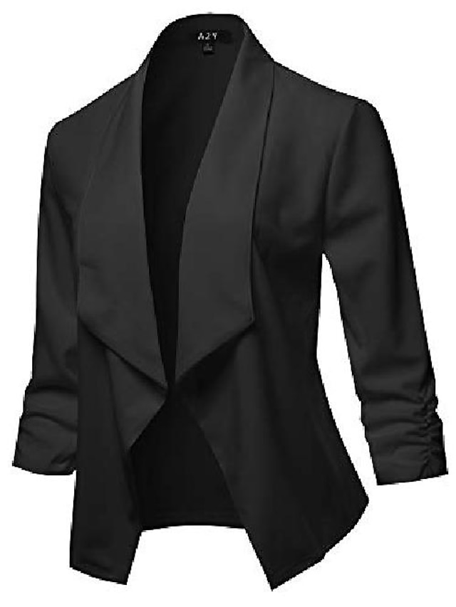  åpen front crepe strekkbar 3/4 ermet office blazer jakke svart s
