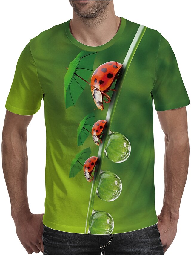  Men's T shirt Graphic 3D Print Round Neck Plus Size Daily Holiday Short Sleeve Print Tops Elegant Exaggerated Green