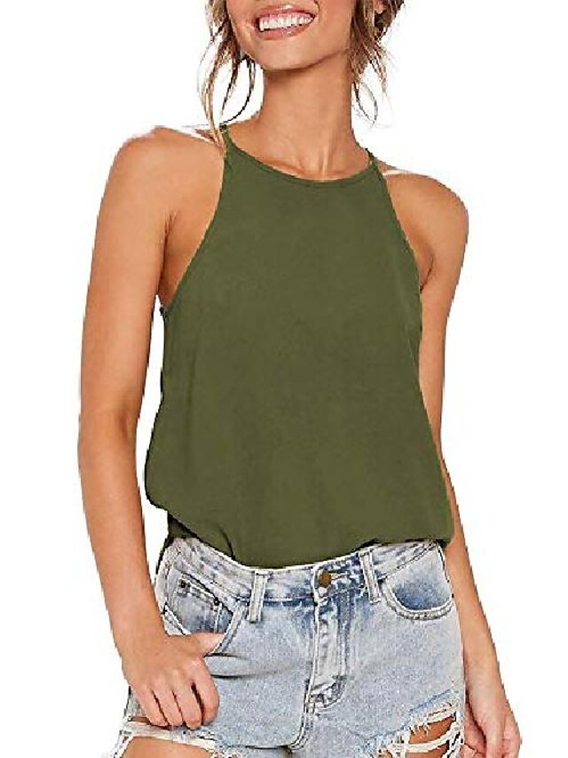  womens tops sleeveless halter racerback summer casual shirts basic tee shirts cami tank tops beach blouses armygreen s
