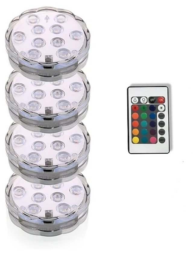  Outdoor Submersible Lights Underwater Swimming Pool Lights Waterproof Remote Control 4pcs 3W RGB 5.5V Suitable for Vases Aquariums 10 LED Beads
