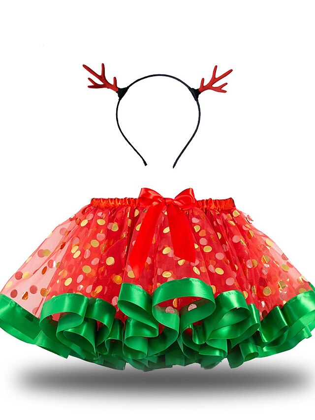  Kids Girls' Skirt Red Color Block Lace up Mesh Bow Active