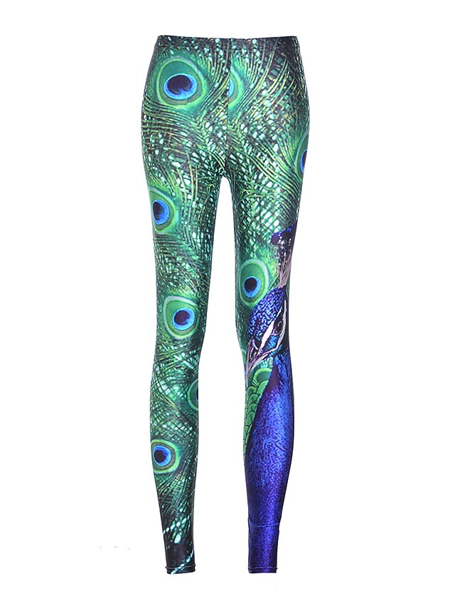  Women's Leggings Plus Size Polyester Animal Patterned Green Sporty High Waist Ankle-Length Yoga Gym