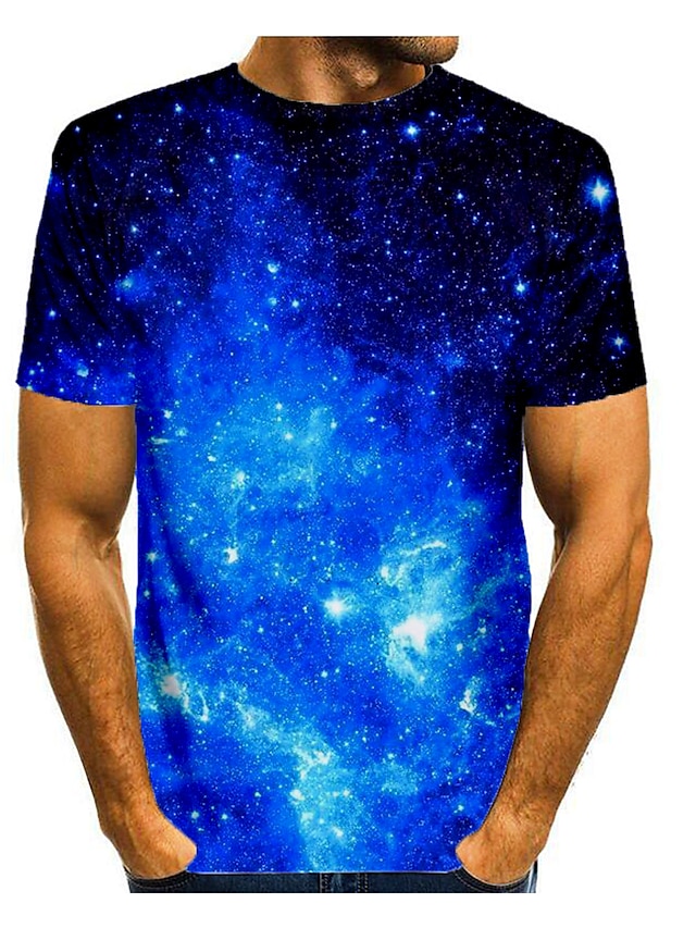  Herre T-shirt Skjorte 3D-udskrivning Grafisk 3D Trykt mønster Kortærmet Daglig Toppe Rund hals Blå