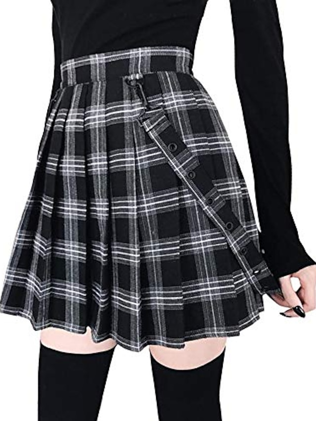  Women's Skirt Overalls Plaid Skirt Mini High Waist Skirts Pleated Modern Style Novelty Plaid Tartan Square School Party Summer Polyester Poly&Cotton Blend Chic & Modern Punk Lolita Gothic Y2K Lake