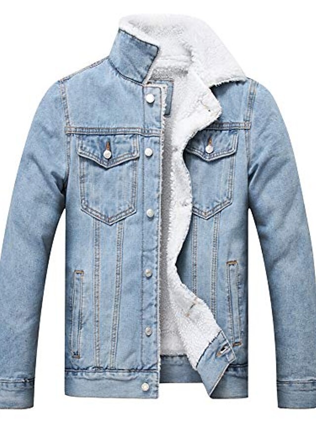  jaqueta jeans masculina de lã de inverno com forro de sherpa jaqueta caminhoneiro (azul claro, xl)