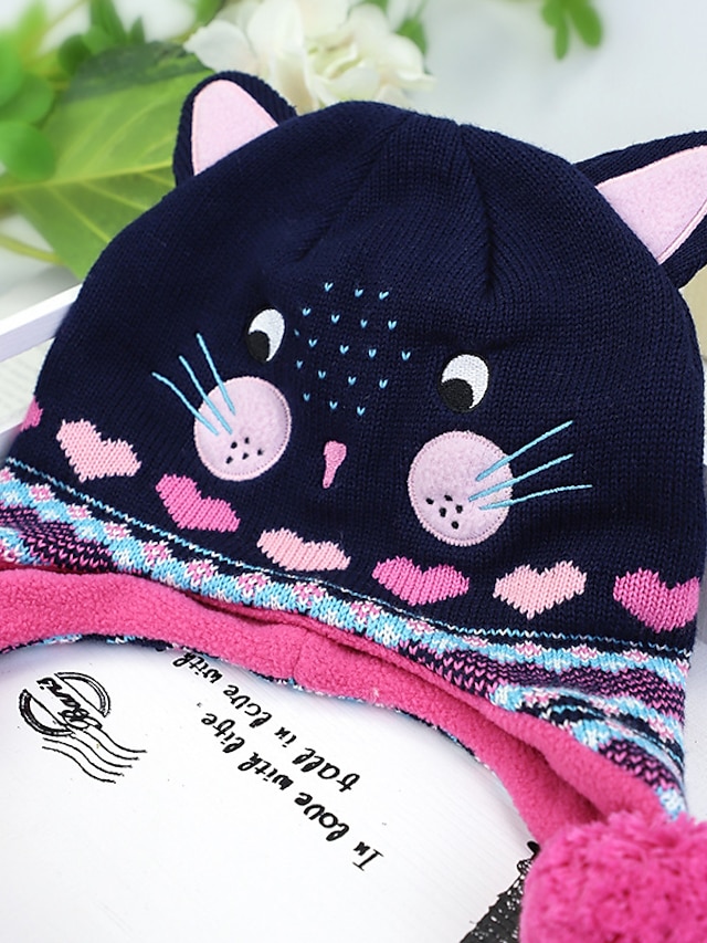  1pcs Kids Unisex Basic Cat Animal Animal Pattern / Knitted Cotton Hats & Caps Purple S / M / L