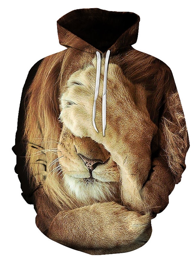  Herre Grafisk Løve Genser med hette for genser 3D-utskrift Daglig Helg Fritid Gensere Gensere 1# 2# Regnbue