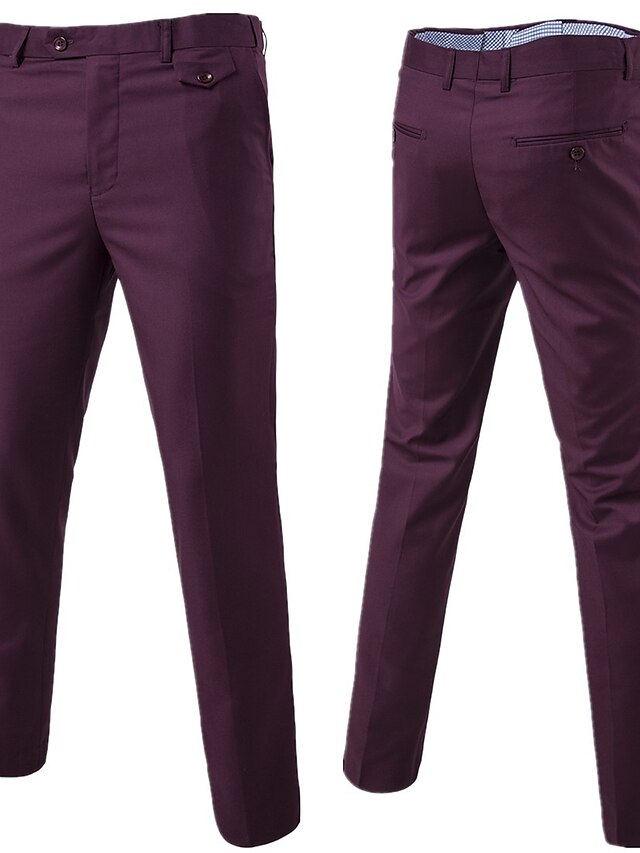  men's classic slim fit suit pants flat front wrinkle-free stretch casual solid long trousers red