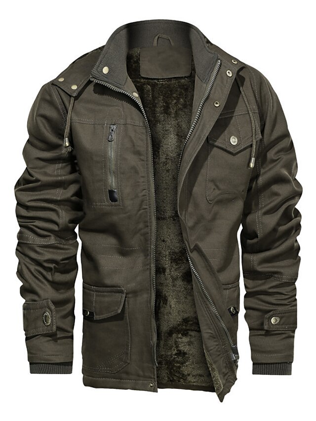  mens thick winter jackets hooded hunting jackets insulated windbreaker fleece lined field jackets military jackets gray