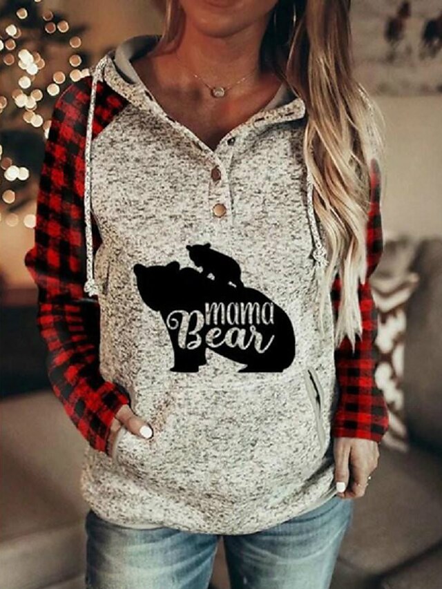  Women's Hoodie Pullover Graphic Color Block Animal Front Pocket Daily Basic Casual Hoodies Sweatshirts  Gray