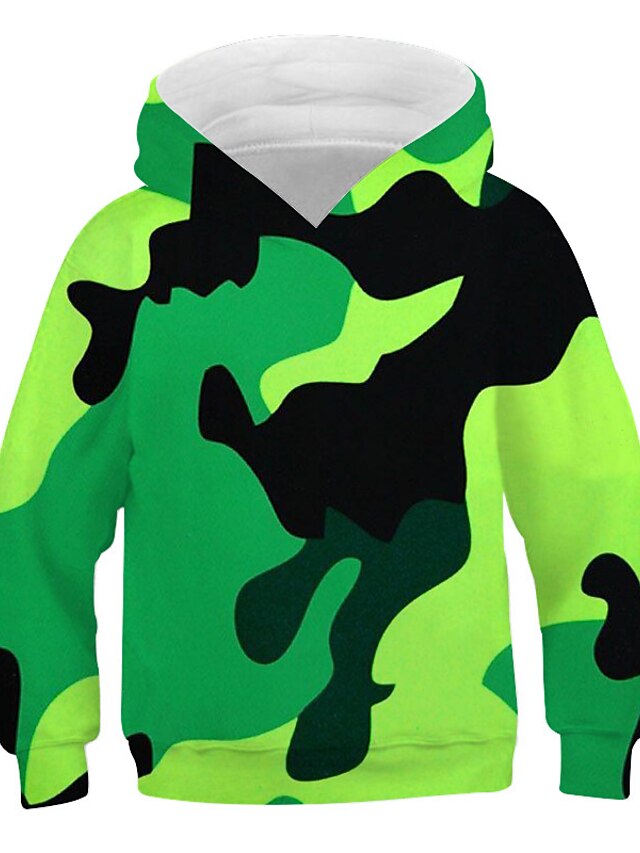  Kids Boys' Hoodie & Sweatshirt Long Sleeve Graphic 3D Print Red Army Green Khaki Children Tops Active