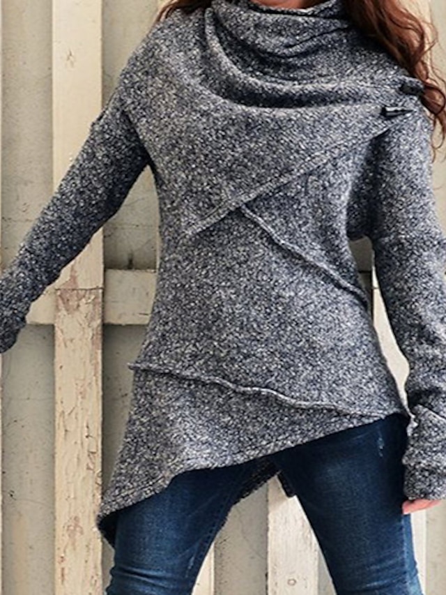  Women's Pullover Solid Color Knitted Long Sleeve Loose Sweater Cardigans Fall Winter Turtleneck Blue Gray Khaki