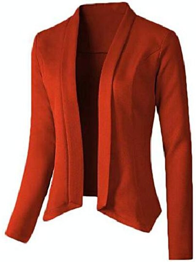  Women's Blazer Solid Color Work Long Sleeve Coat Casual Fall Spring Regular Jacket Pink / Regular Fit / Cotton