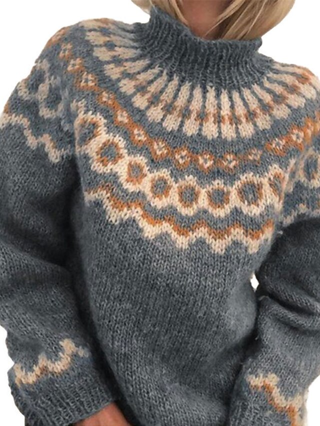 Women's Basic Casual Knitted Polka Dot Print Pullover Sweater Acrylic Fibers Long Sleeve Loose Sweater Cardigans Turtleneck Fall Winter Blue Gray Khaki