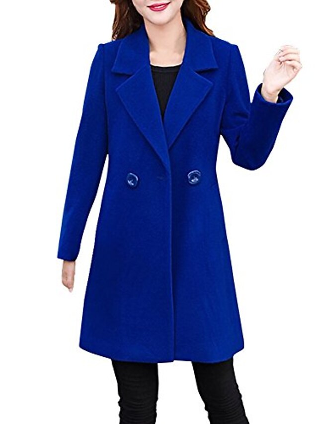  Women's Coat Casual / Daily Fall & Winter Long Coat Regular Fit Casual Jacket Solid Color Modern Style Blue Yellow