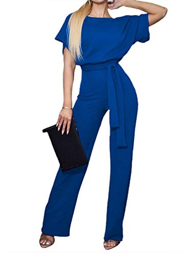  Combinaison-pantalon Femme Couleur unie Manches Courtes Simple Abricot 1 Noir Bleu Rouge Jaune Rose Claire Bleu de minuit S M L XL XXL XXXL