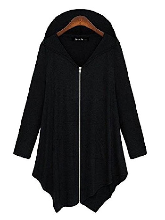  giacca da donna con cerniera in cotone casual allentato plus size con cappuccio outwear nero