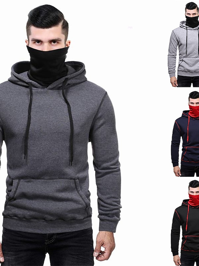  Men's Long Sleeve Hoodie Sweatshirt Hoodie with Mask Top Casual Athleisure Winter Thermal Warm Breathable Soft Fitness Gym Workout Running Jogging Training Sportswear Solid Colored Normal Dark Grey