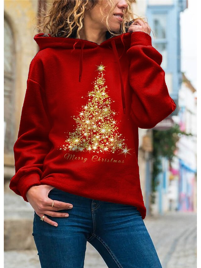  Femme Sweat-shirt à capuche Graphique Noël Quotidien basique Noël Pulls Capuche Pulls molletonnés Rouge