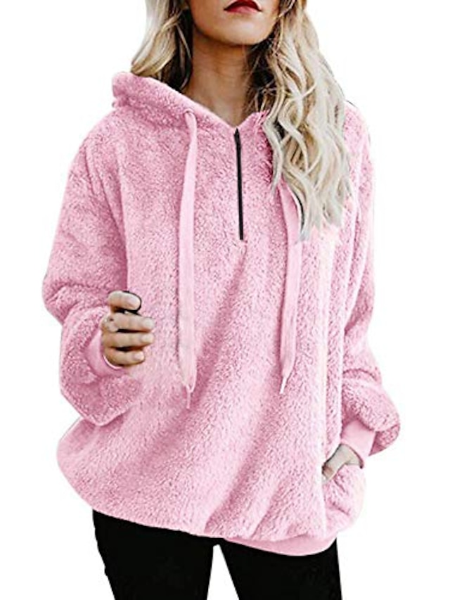  hettegenser for damer høst vinter langermet varm fluffy sweatshirt pullover topp genser (xx-large, rosa)