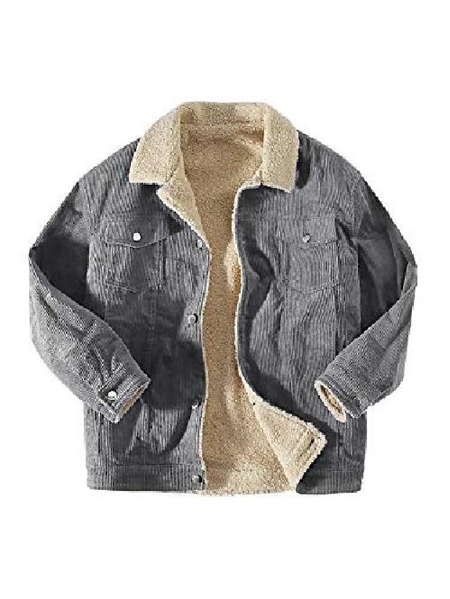  mens corduroy sherpa lined jacket casual button up turn down collar warm trucker jackets grey