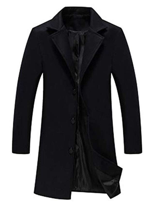  Sobretudo masculino casaco de inverno negócios casual queda roupas de lã vestuário básico de cor sólida gola agasalho único