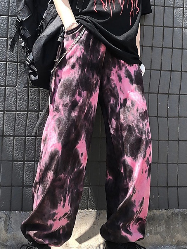  Femme Pantalon Jogger Normal Polyester Tie Dye Noir Rose Claire Vêtement de rue Taille haute Toute la longueur du quotidien Sortie Automne