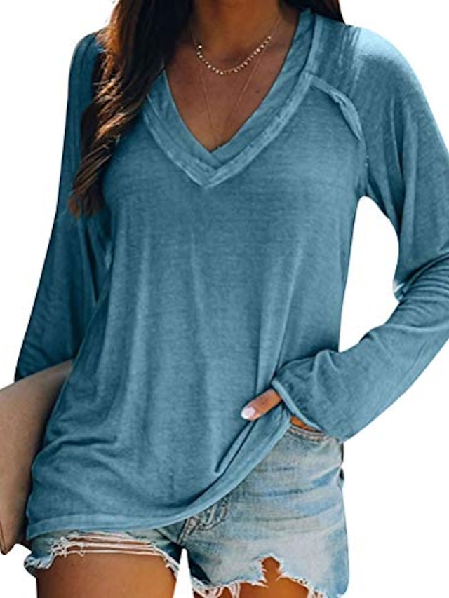  women solid color cross v neck blouse shirt long sleeve casual fall tops