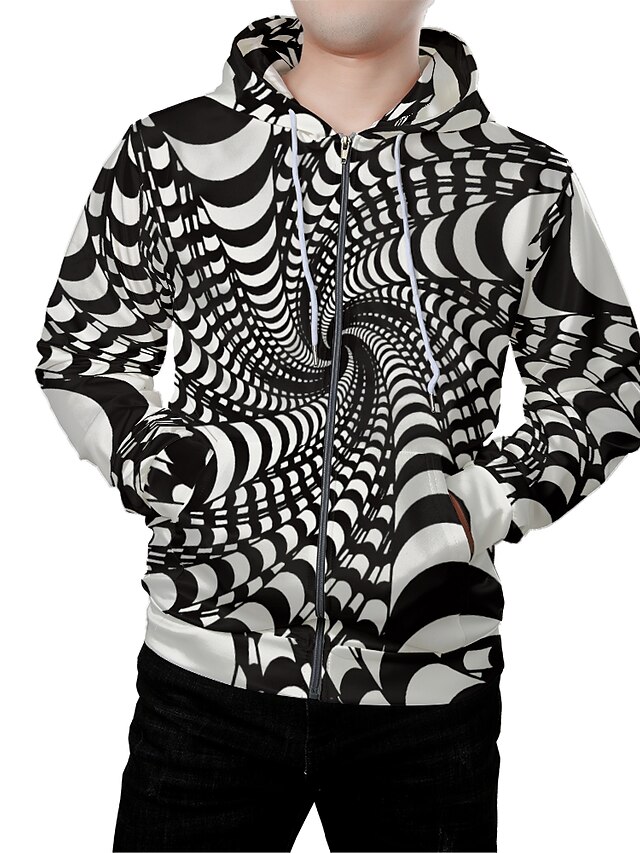  Men's Graphic 3D Zip Up Hoodie Sweatshirt Front Pocket 3D Print Daily Weekend 3D Print Hoodies Sweatshirts  Black