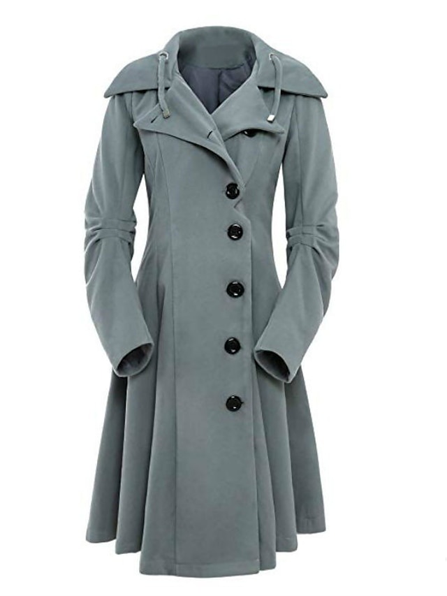  Women's Coat Trench Coat Sport Valentine's Day Fall Winter Long Coat Shirt Collar Slim Basic St. Patrick's Day Jacket Long Sleeve Solid Colored Black Wine Red
