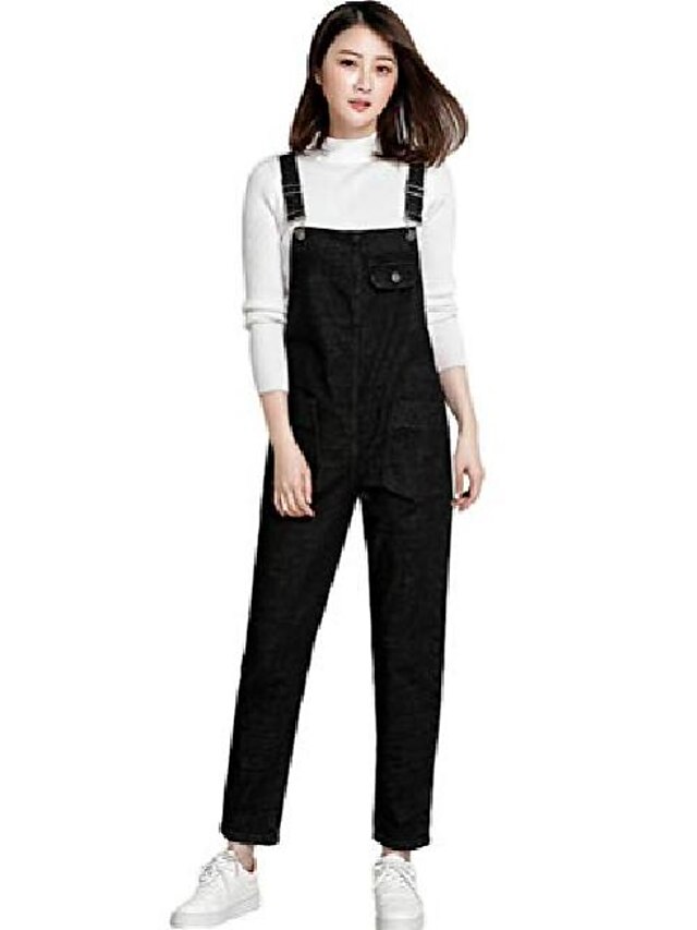  women's denim jumpsuit rompers jeans strappy overalls playsuit style 1-2xl black