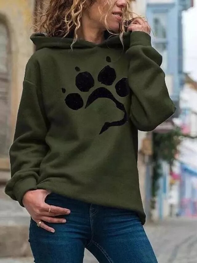  Women's Cat Graphic Hoodie Pullover Daily Casual Hoodies Sweatshirts  Army Green Gray White