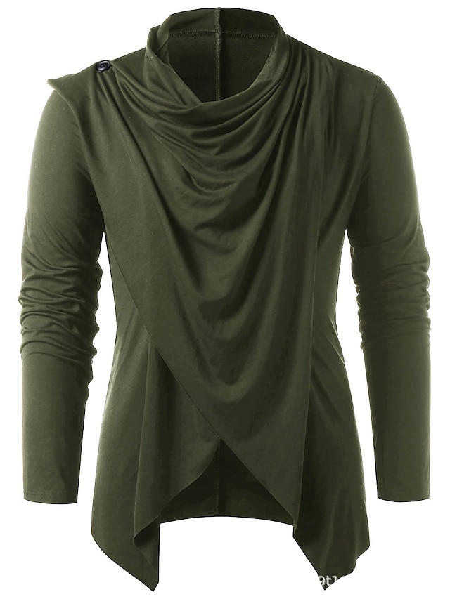  men's retro knight solid heap collar long sleeve t-shirt casual loose asymmetrical punk pullover blouse tops army green