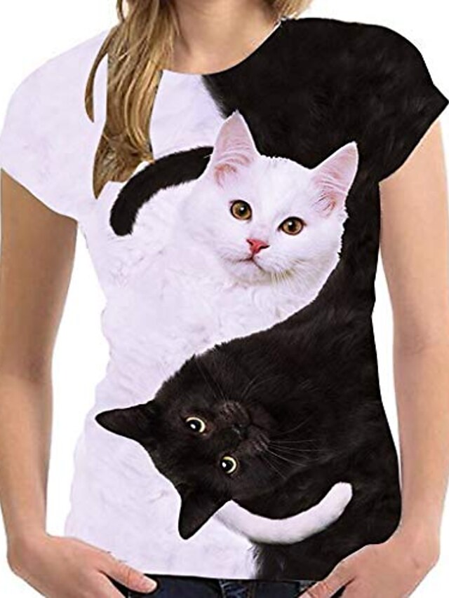  kvinders kortærmet t-shirt, dyreprintede toppe afslappet hvid løs bluse (r, en)