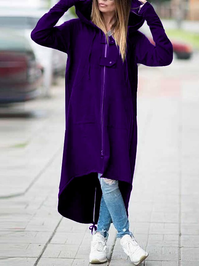  Women's Trench Coat Solid Colored Fall & Winter Long Coat Daily Long Sleeve Jacket Blue / Plus Size / Loose