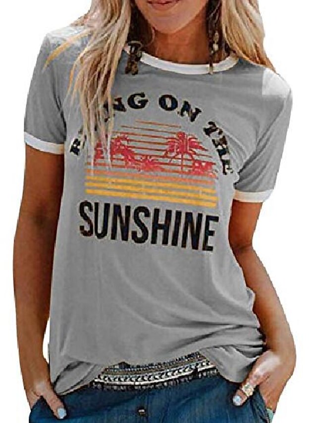  t-skjorter for kvinner sommer t-skjorte bringe på solskinn grafisk treet casual topp løse korte ermer grå