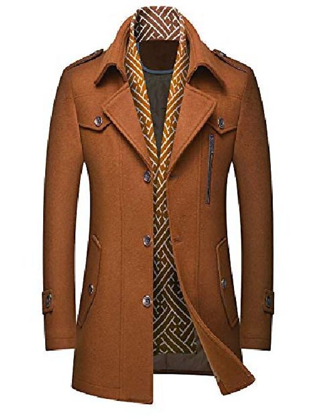  veste en mélange pour homme à boutonnage simple coupe ajustée et coupe-vent d'hiver épais avec écharpe amovible