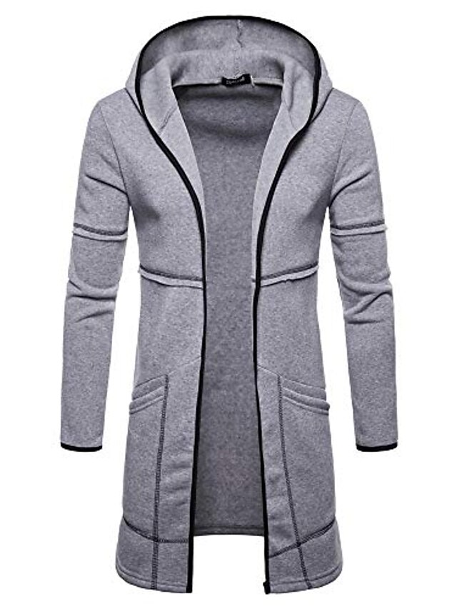  ttoohhh men's slim fit long zipper hooded solid color trench coat jacket outwear windbreaker overcoat gray