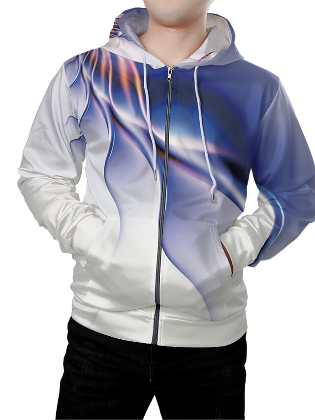 Men's Graphic 3D Zip Up Hoodie Sweatshirt Front Pocket 3D Print Daily Weekend 3D Print Hoodies Sweatshirts  Blue