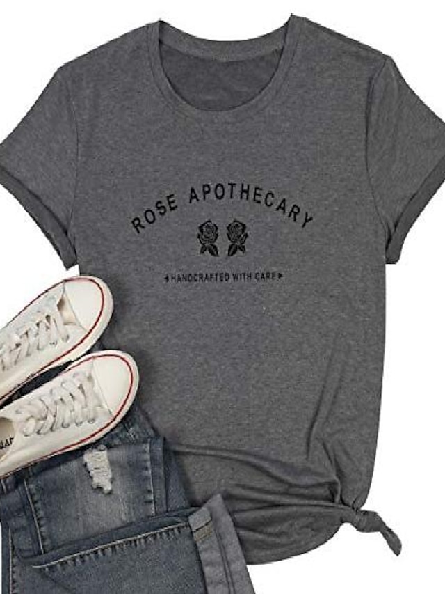  rose t-shirts women rose apothecary letter printed shirt funny rose graphic summer short sleeve tops