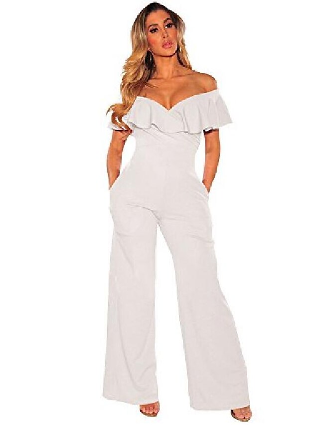  Combinaison-pantalon Femme Couleur unie Blanche S M L XL