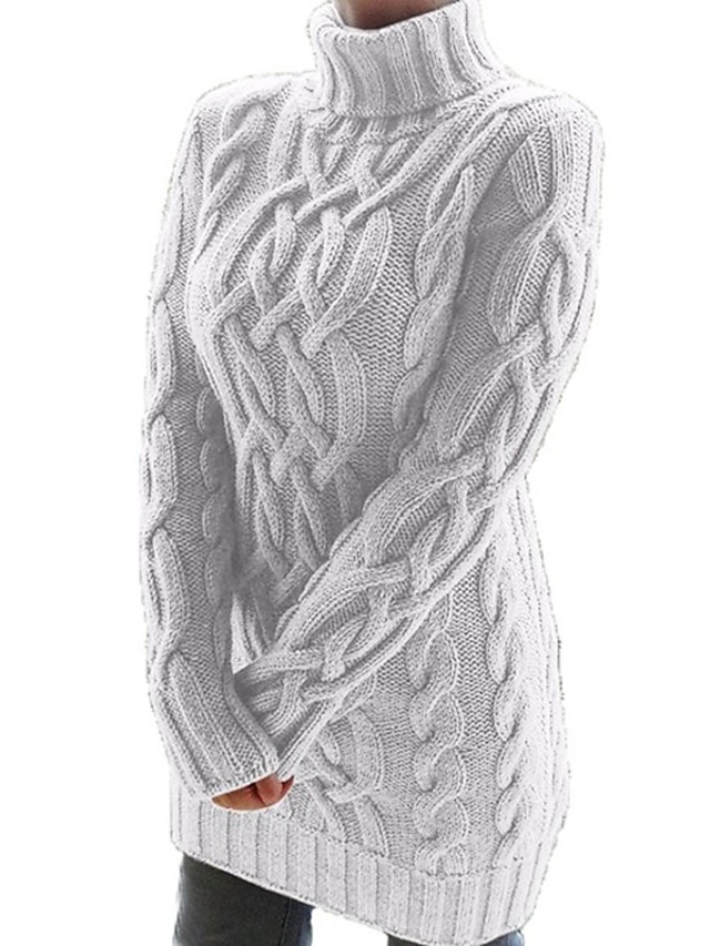  kvinders sweater kjole vinterkjole lilla kaki grå hvid sort langærmet ren farve patchwork jacquard vinter efterår rullekrave casual s m l xl