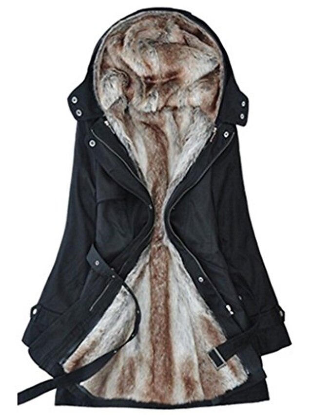  lackingone women's thicken fleece faux fur hooded coat color black size l