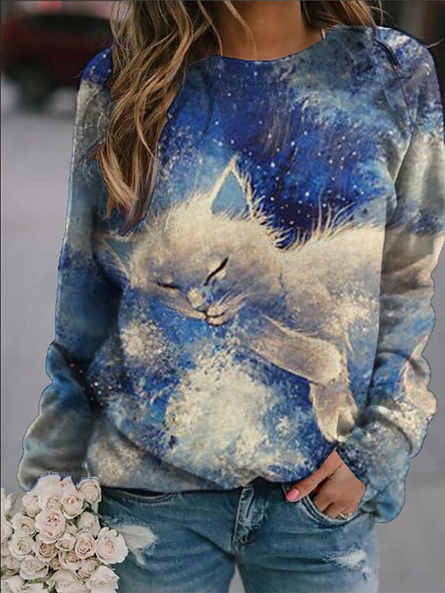  Damen Grafik Tier Kapuzenshirt Pullover Täglich Grundlegend Alltag Kapuzenpullover Sweatshirts Blau Schwarz