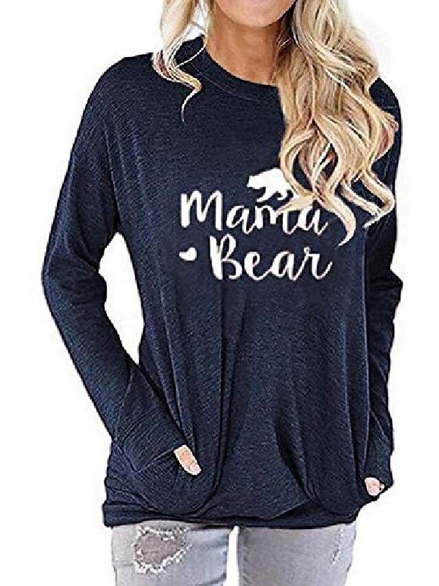  women long sleeve mama bear shirt graphic tops mom tshirts loose pullover (navy, s)