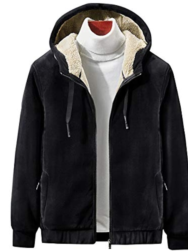  Hommes occasionnels doublés sherpa entièrement zippés à capuche sweat-shirt polaire hiver veste chaude noir m