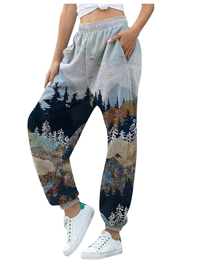  Women's Casual Chinoiserie Breathable Outdoor Daily Jogger Pants Pants Patterned Gradient Full Length Print Gradient blue Gradient yellow Yellow Wine Khaki