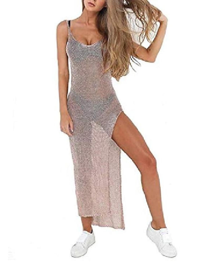  Women's Swimwear Cover Up Beach Dress Normal Swimsuit Hole Solid Color Golden 1901 Silver 1903 Bathing Suits Sexy Party Sexy