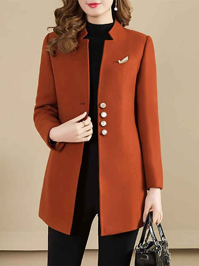  Damen Mantel Solide Vintage Langarm Mantel Herbst Winter Alltag Einreihiger Verschluss Standard Jacken Kamel / Steigendes Revers / Ausgehen
