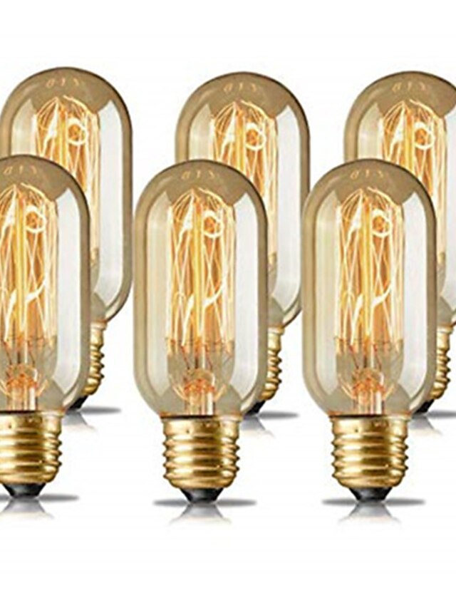  6pcs 4pcs edison vintage lâmpada incandescente regulável e26 e27 t45 40w lâmpadas decorativas para arandelas de parede luz de teto 220-240v 1400-2800k